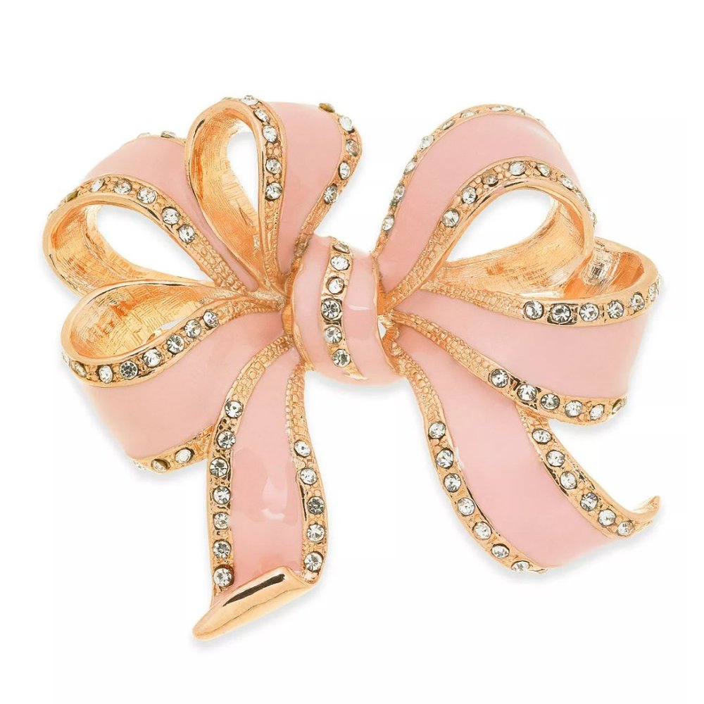 Holiday Lane Rose Gold-Tone Pave Colored Bow Pin